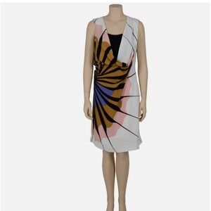 DVF Diane Von Furstenberg Silk Adalvino Sheath Dress Abstract Artsy Ivory Size 8